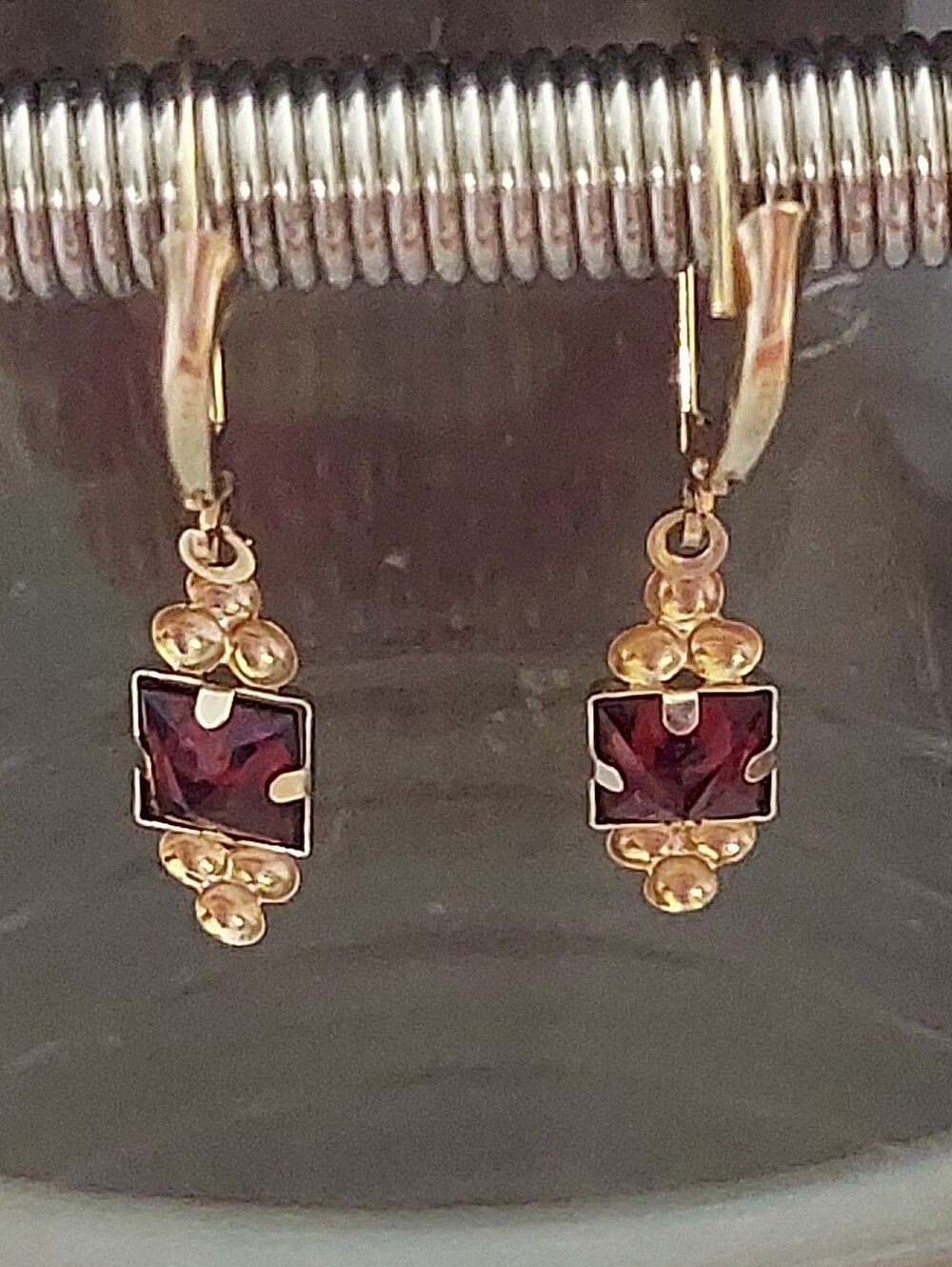 14K Garnet Drop Earrings - Picture 8 of 12